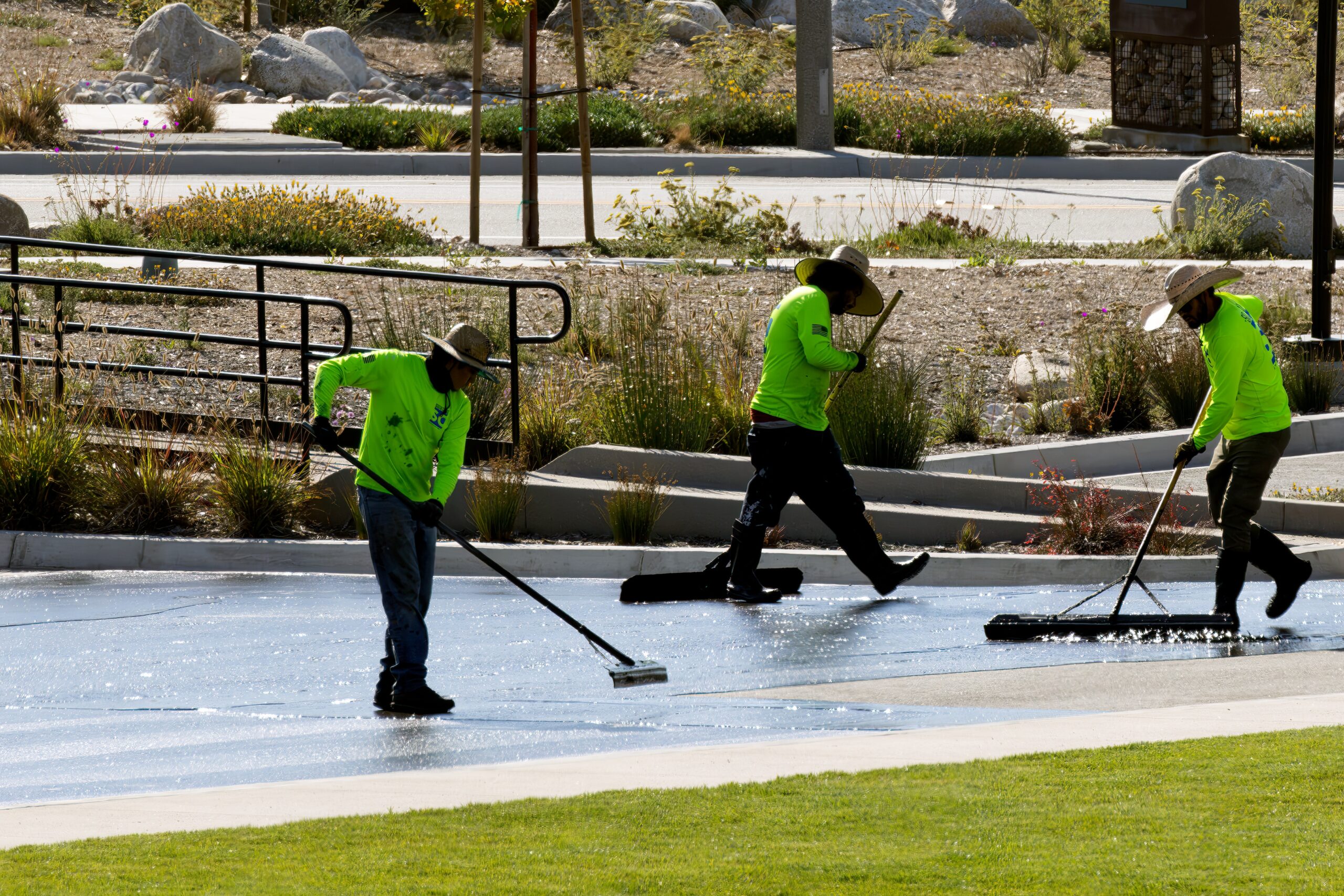 Cleaning roads with the help of Water Broom.